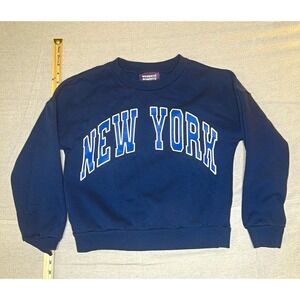 Weekend Academy Sweatshirt Mens L Blue Like New NYC Graphic Pullover Crew Neck